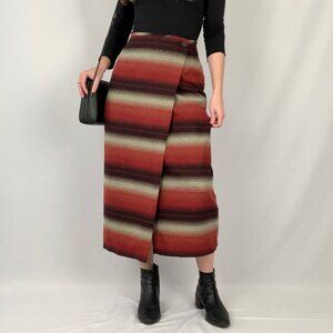 Vintage Red and Brown Striped Midi Skirt